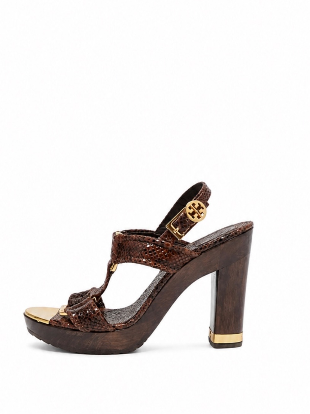 Tory Burch Snakeskin Heels with Gold Accents